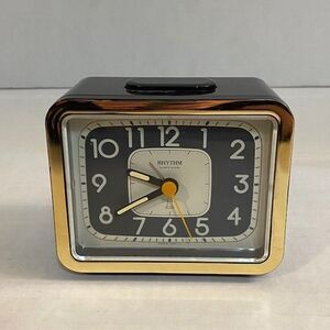 Vintage Rhythm Quartz Alarm Clock Analog Bell Sound Made in Japan Mid century